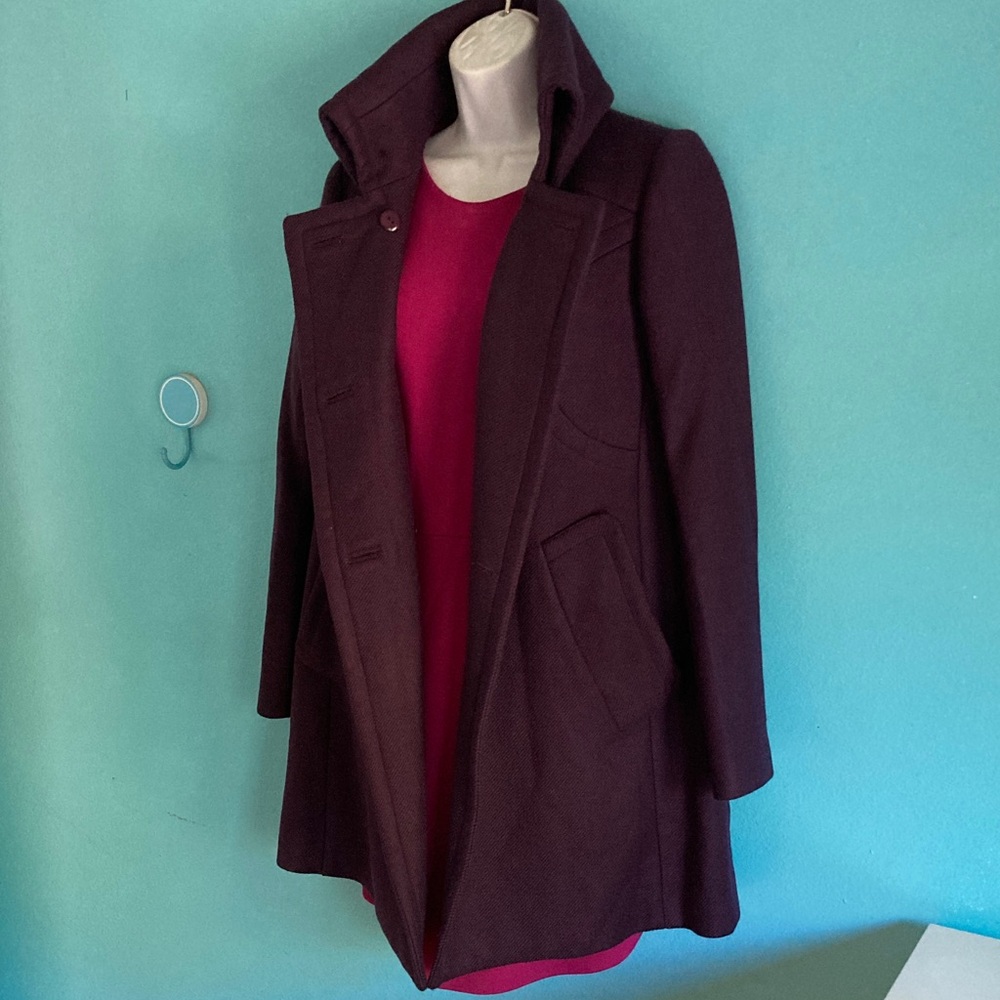 Milly Womens Size 4 Dark Purple Long Button Front Wool Winter Coat